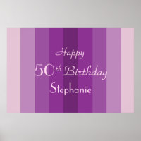 Personalised Name, Age 50th Birthday Purple Stripe