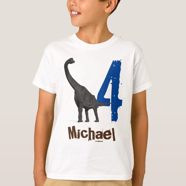 Personalised name Age Brachiosaurus T-Shirt (Front)