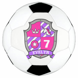 Personalised name age girls soccer football shield ball