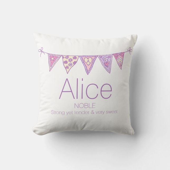 Personalised name Alice bunting pink purple custom Cushion (Front)