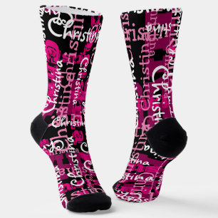 Personalised Name All Over Pink Collage Custom Socks