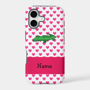 Personalised name alligator pink hearts polka dots