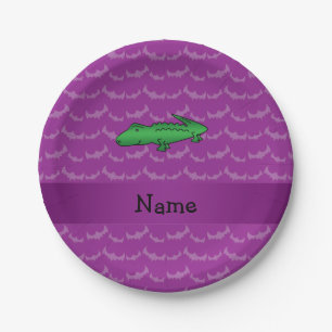 Personalised name alligator purple bats paper plate