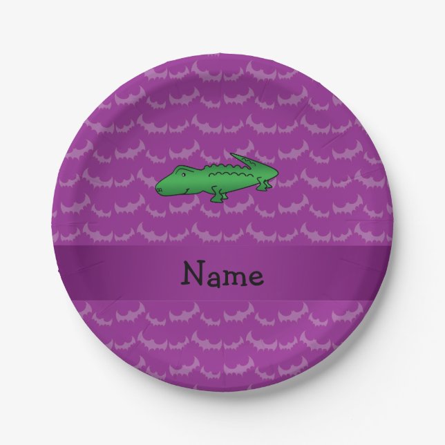 Personalised name alligator purple bats paper plate (Front)