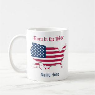 Personalised Name America Flag Map Born in the USA Coffee Mug