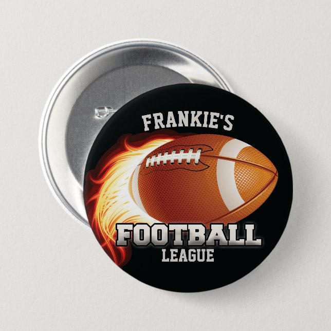 Personalised NAME American Football Flames Sports 7.5 Cm Round Badge (Front & Back)