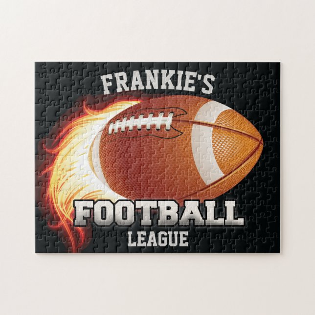 Personalised NAME American Football Flames Sports Jigsaw Puzzle (Horizontal)