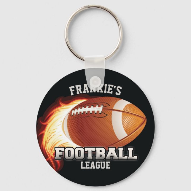Personalised NAME American Football Flames Sports Key Ring (Front)