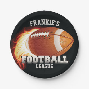 Personalised NAME American Football Flames Sports Paper Plate