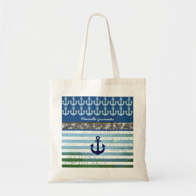 personalised / name / anchor / blue tote bag (Front)