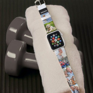 Personalised Name and 7 Square Photos on Black Apple Watch Band