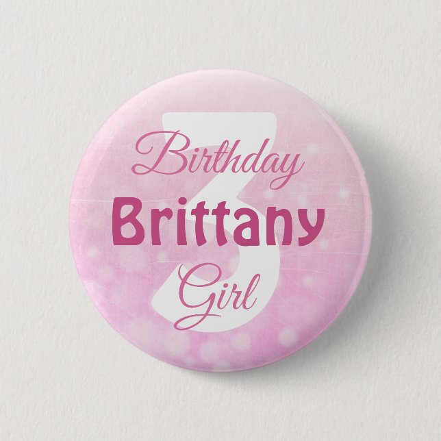 Personalised Name and Age Birthday Girl Button (Front)