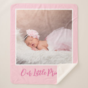Personalised Name And Baby Photo Pink Sherpa Blanket