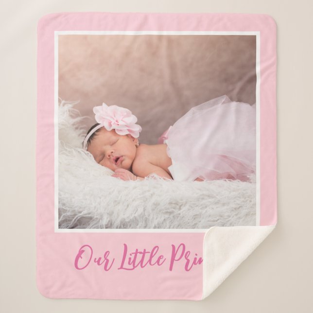 Personalised Name And Baby Photo Pink Sherpa Blanket (Front)