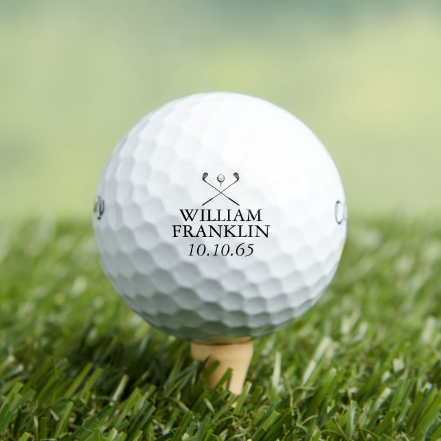 Personalised Name and Birth Date Golf Clubs Balls (Insitu Tee)