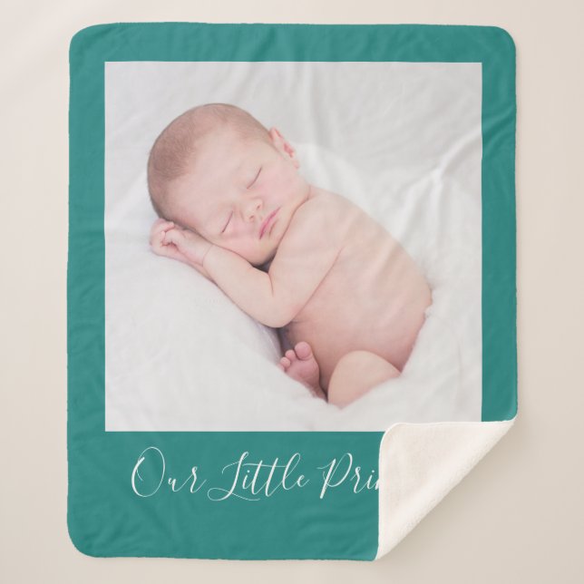 Personalised Name And Custom Photo Green Sherpa Blanket (Front)