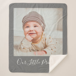 Personalised Name And Custom Photo Grey Sherpa Blanket