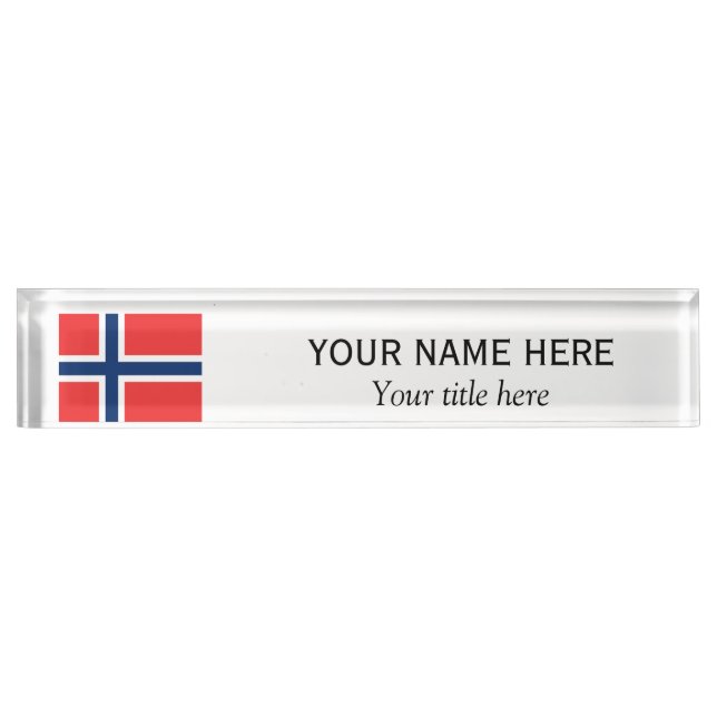 Personalised name and custom title Norwegian flag Nameplate (Front)