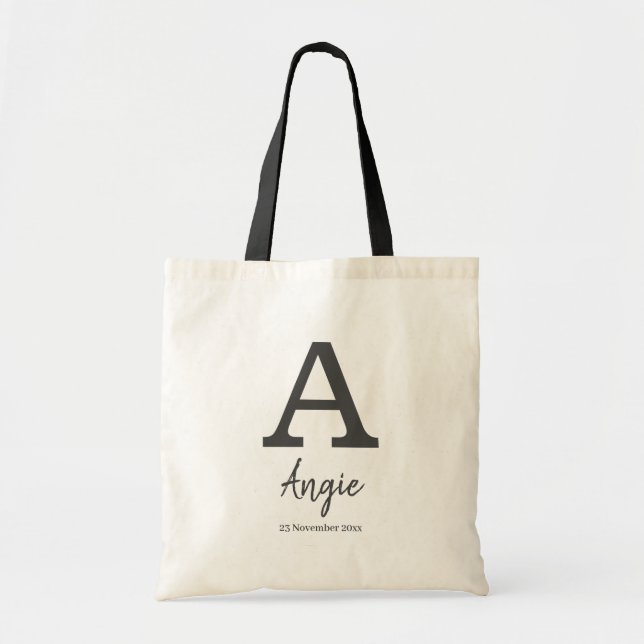 Personalised name and date monogram letter “A”   Tote Bag (Front)