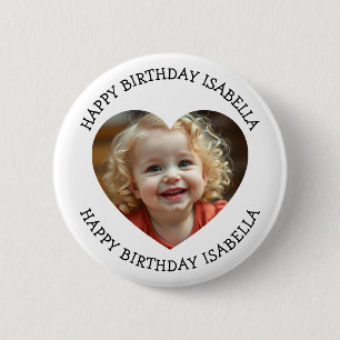 Personalised Name and Heart Photo Birthday 6 Cm Round Badge