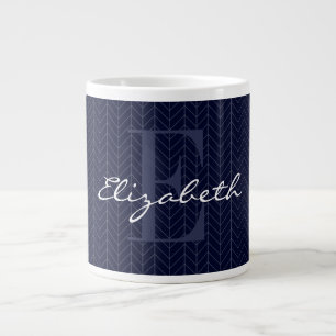 Personalised Name and Initial Herringbone Design Large Coffee Mug