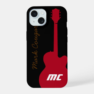 personalised name and initials red rock guitar iPhone 15 case