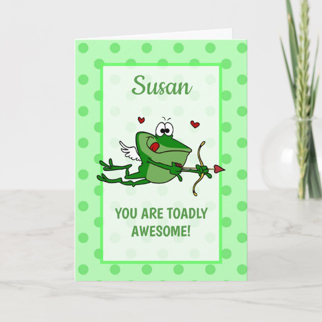 Personalised Name and Message Cupid Frog Valentine Holiday Card (Front)