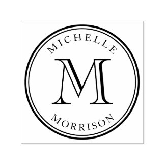 Personalised Name and Monogram Round Border Self-inking Stamp