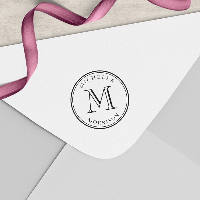 Personalised Name and Monogram Round Border Self-inking Stamp (Creator Uploaded)