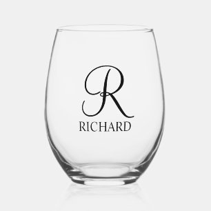 Personalised Name and Monogram Stemless Wine Glass