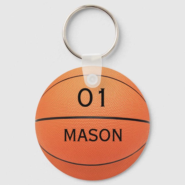Personalised Name and Number Basketball Sports Key Ring (Front)