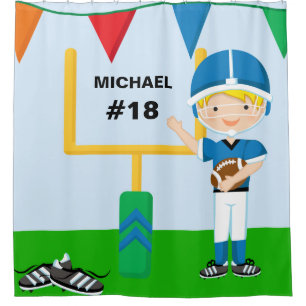 Personalised Name and Number Blue Football Player Shower Curtain