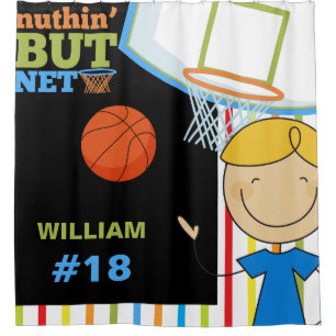 Personalised Name and Number Boys Basketball Shower Curtain