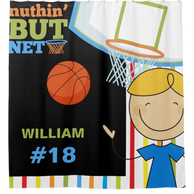 Personalised Name and Number Boys Basketball Shower Curtain (Front)