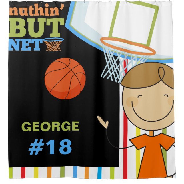 Personalised Name and Number Boys Basketball Shower Curtain (Front)