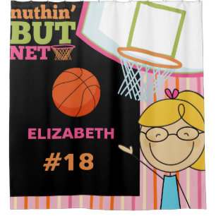 Personalised Name and Number Girls Basketball Shower Curtain