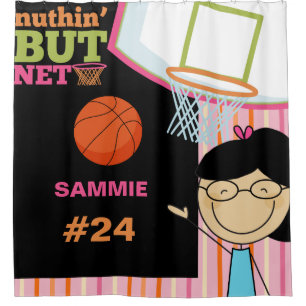 Personalised Name and Number Girls Basketball Shower Curtain