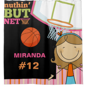 Personalised Name and Number Girls Basketball Shower Curtain