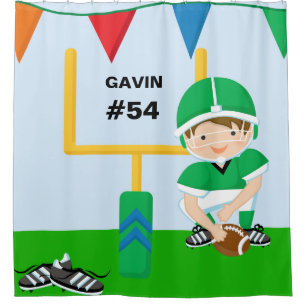 Personalised Name and Number Green Football Player Shower Curtain