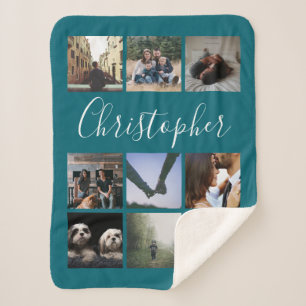 Personalised name and photo collage typography sherpa blanket