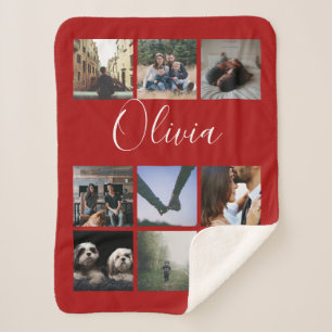 Personalised name and photo collage typography sherpa blanket
