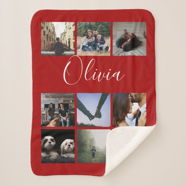 Personalised name and photo collage typography sherpa blanket (Front)