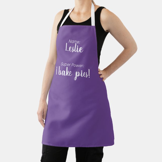 Personalised Name And Super Power Pies Purple Apron (Insitu)