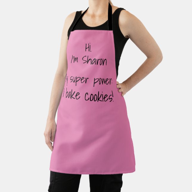 Personalised Name And Super Power Pink Apron (Insitu)