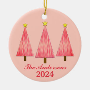 Personalised Name and Year Coral Christmas Trees Ceramic Tree Decoration