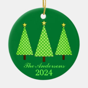 Personalised Name and Year Lime Christmas Trees Ceramic Tree Decoration