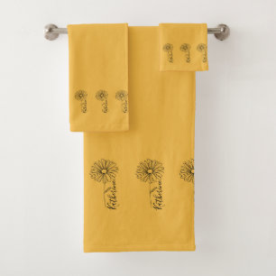 Personalised name April daisy Birth Flower Bath Towel Set