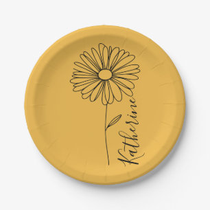 Personalised name April daisy Birth Flower Paper Plate