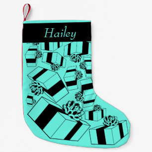 Personalised Name Aqua Black Gifts Pattern Small Christmas Stocking