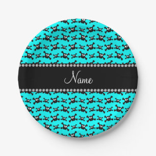 Personalised name aqua skulls pattern paper plate